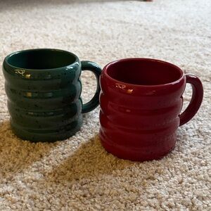 Elegant Green and Red Ceramic Mug Duo
